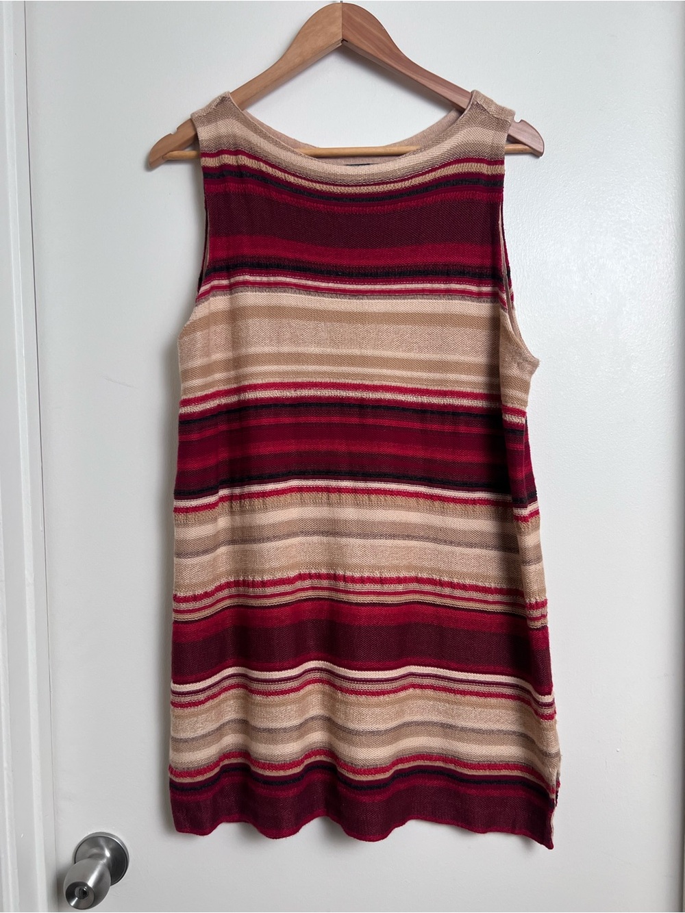 Lauren Ralph Lauren 1X Linen Blend Striped Sleeveless Knit Tank Tunic Red Beige